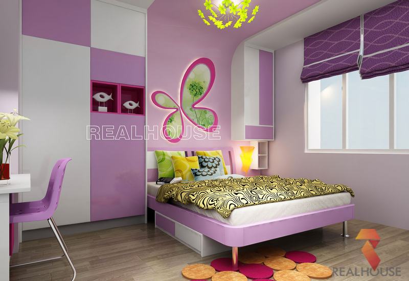 phòng ngủ màu tím cho chung cư